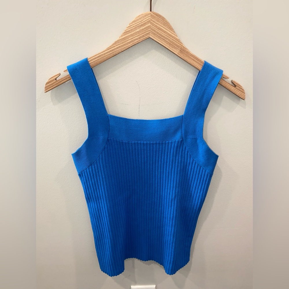 Ann Taylor Blue Ribbed Knit Square Neck Sleeveless Tank Top Women’s Small Petite